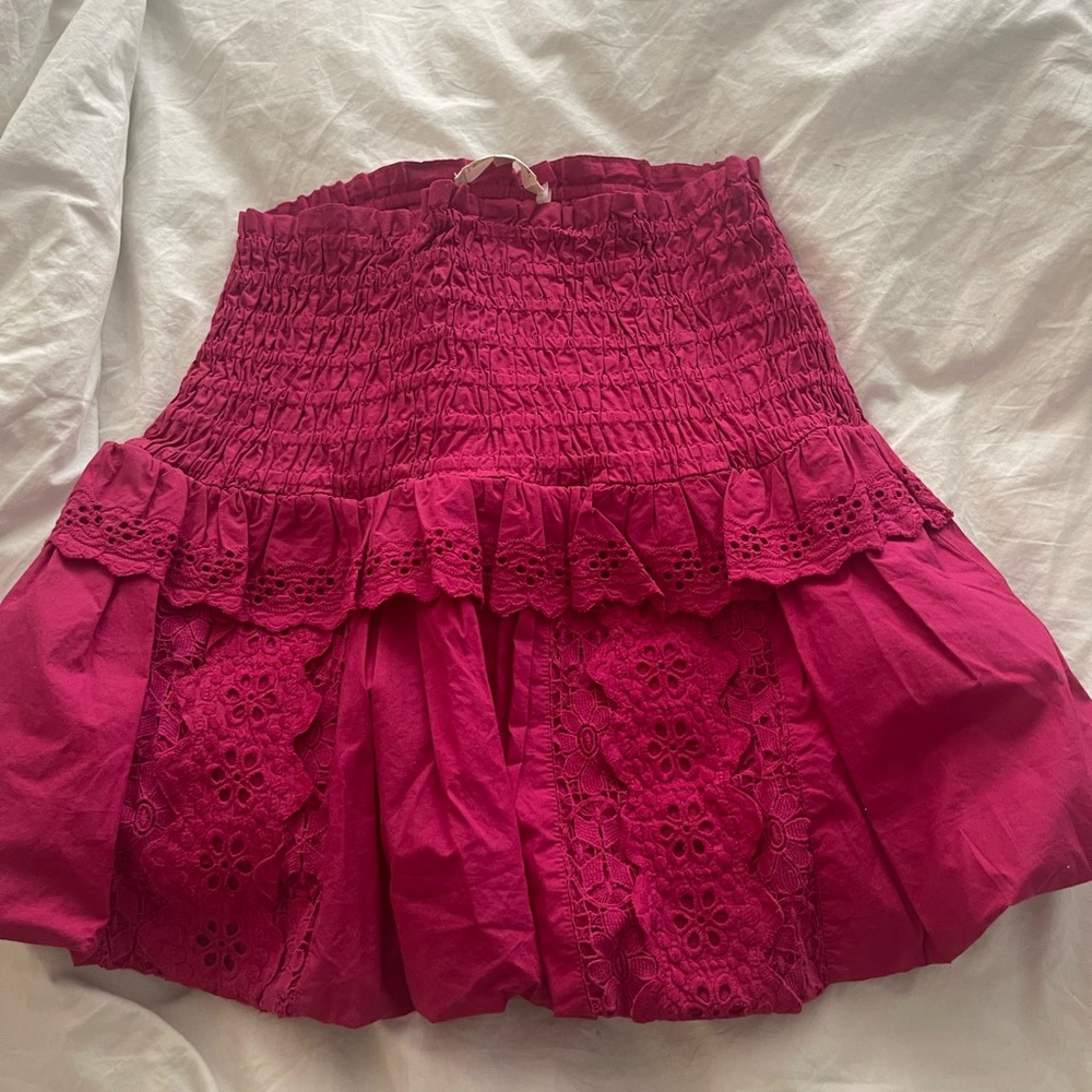 LoveShackFancy Pink Smocked Bubble Mini Skirt